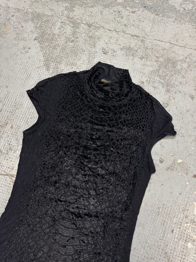 2000s Roberto Cavalli Black Velvet Crocodile Effect Turtleneck Top qtJimkL 1