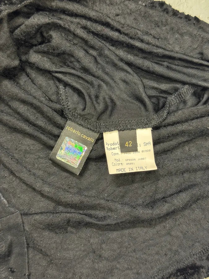 2000s Roberto Cavalli Black Velvet Crocodile Effect Turtleneck Top qtJimkL 5