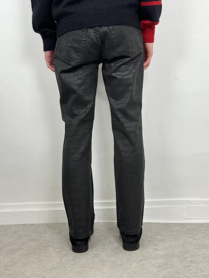 2000s Roberto Cavalli Black Waxed Crocodile Effect Pants YCsLggJ 3