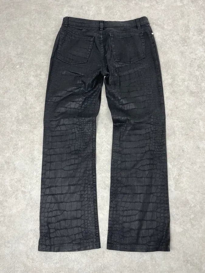 2000s Roberto Cavalli Black Waxed Crocodile Effect Pants YCsLggJ 6