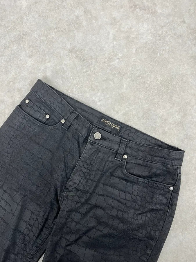 2000s Roberto Cavalli Black Waxed Crocodile Effect Pants YCsLggJ 5
