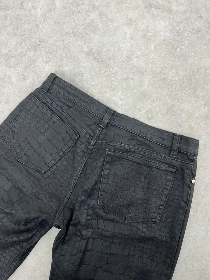 2000s Roberto Cavalli Black Waxed Crocodile Effect Pants YCsLggJ 7