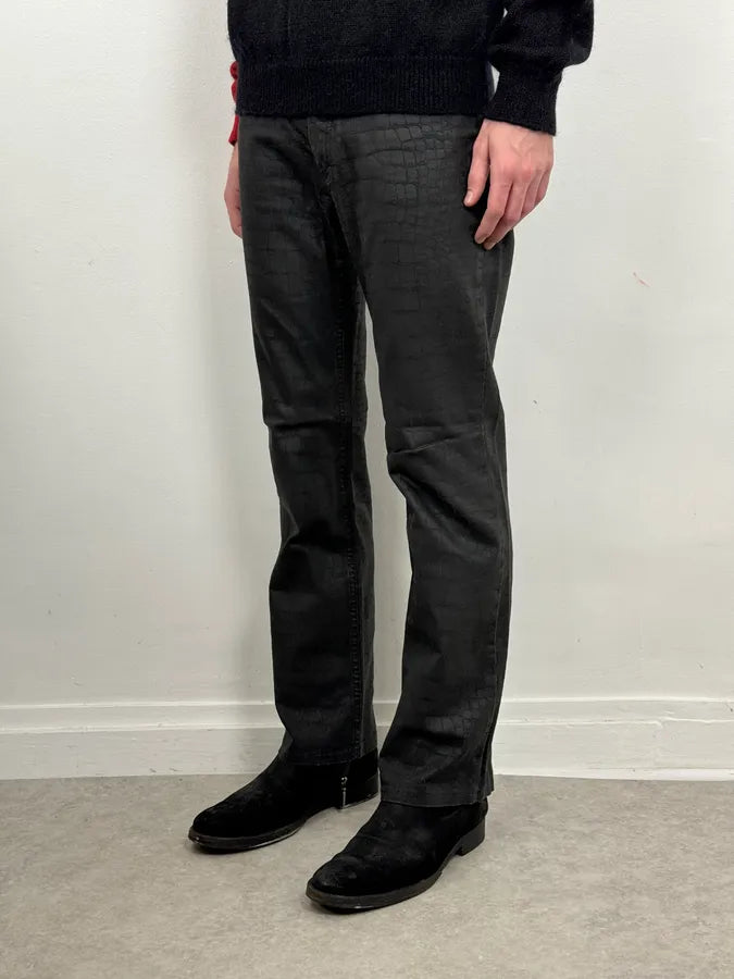 2000s Roberto Cavalli Black Waxed Crocodile Effect Pants YCsLggJ 2
