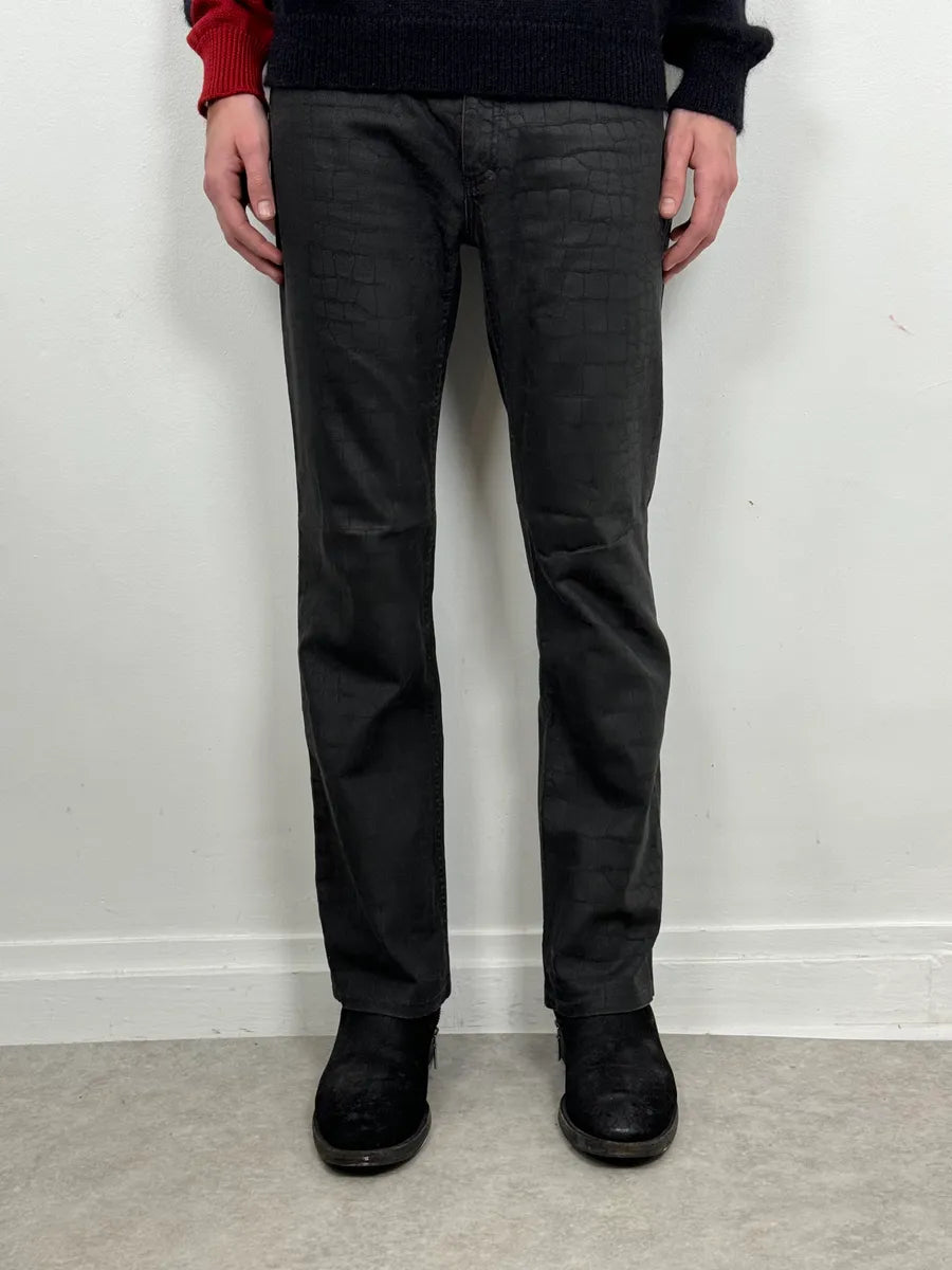 2000s Roberto Cavalli Black Waxed Crocodile Effect Pants YCsLggJ 1