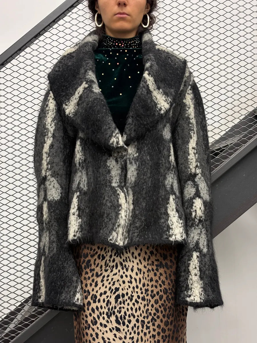 2000s Roberto Cavalli Black & White Wool Cardigan Jacket ZbGvSub 1