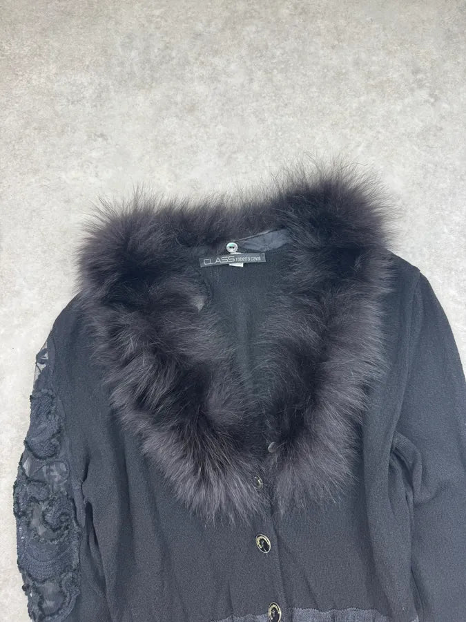 2000s Roberto Cavalli Black Wool Fur Embroidered Flowers Cropped Cardigan WdpKyDN 4