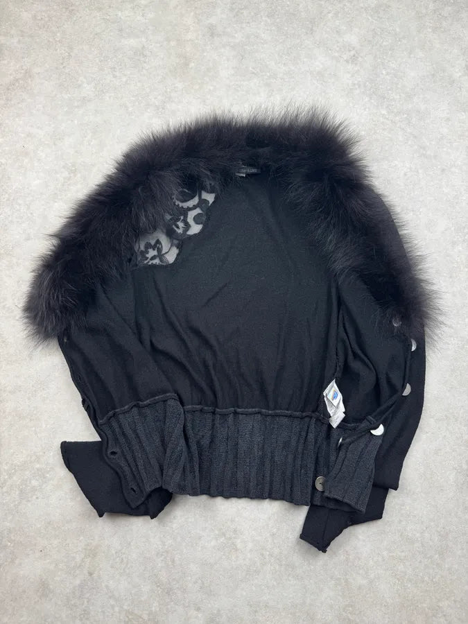 2000s Roberto Cavalli Black Wool Fur Embroidered Flowers Cropped Cardigan WdpKyDN 12