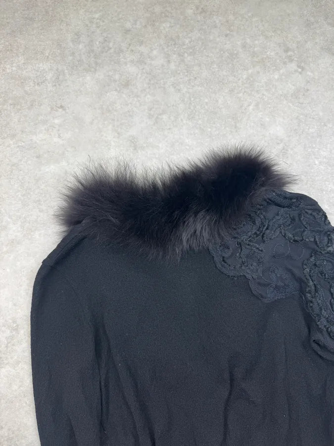 2000s Roberto Cavalli Black Wool Fur Embroidered Flowers Cropped Cardigan WdpKyDN 6