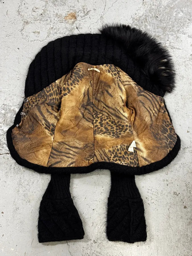 2000s Roberto Cavalli Black Wool Quilted Fox Fur Collar Cardigan bpiUmHJ 3