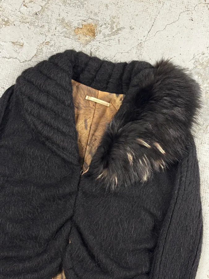 2000s Roberto Cavalli Black Wool Quilted Fox Fur Collar Cardigan bpiUmHJ 5