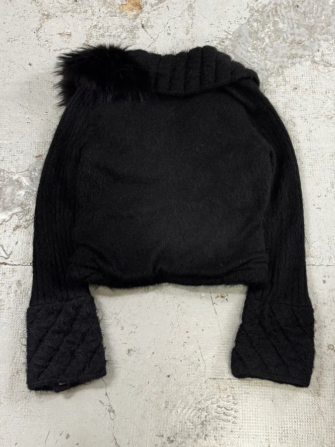 2000s Roberto Cavalli Black Wool Quilted Fox Fur Collar Cardigan bpiUmHJ 6