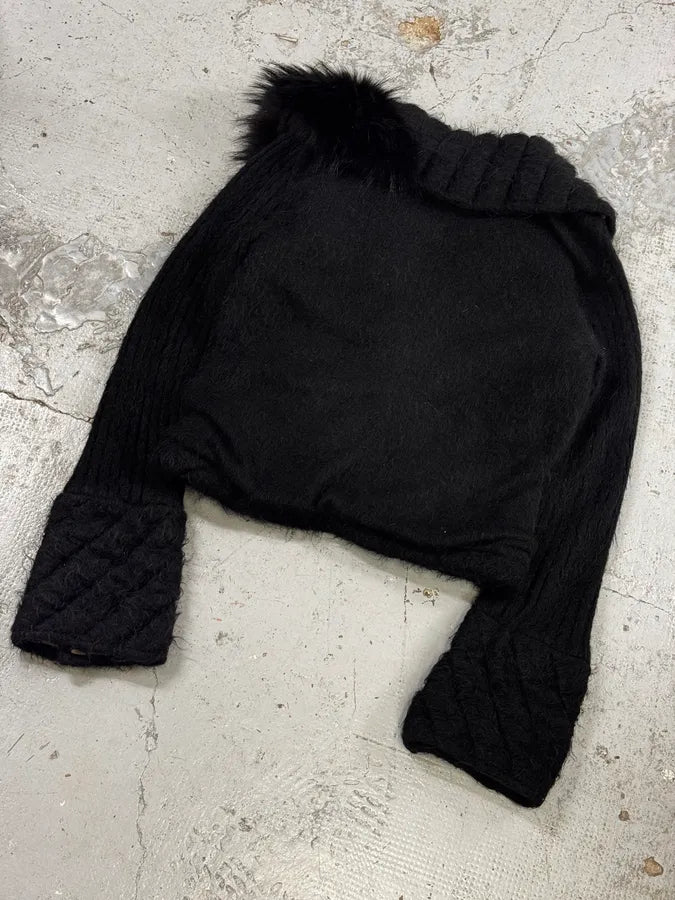 2000s Roberto Cavalli Black Wool Quilted Fox Fur Collar Cardigan bpiUmHJ 9