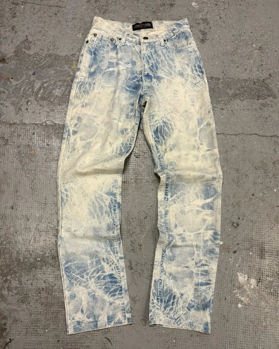 2000s Roberto Cavalli Bleached Blue & White Denim Jeans (XS) ARcjVHW 0