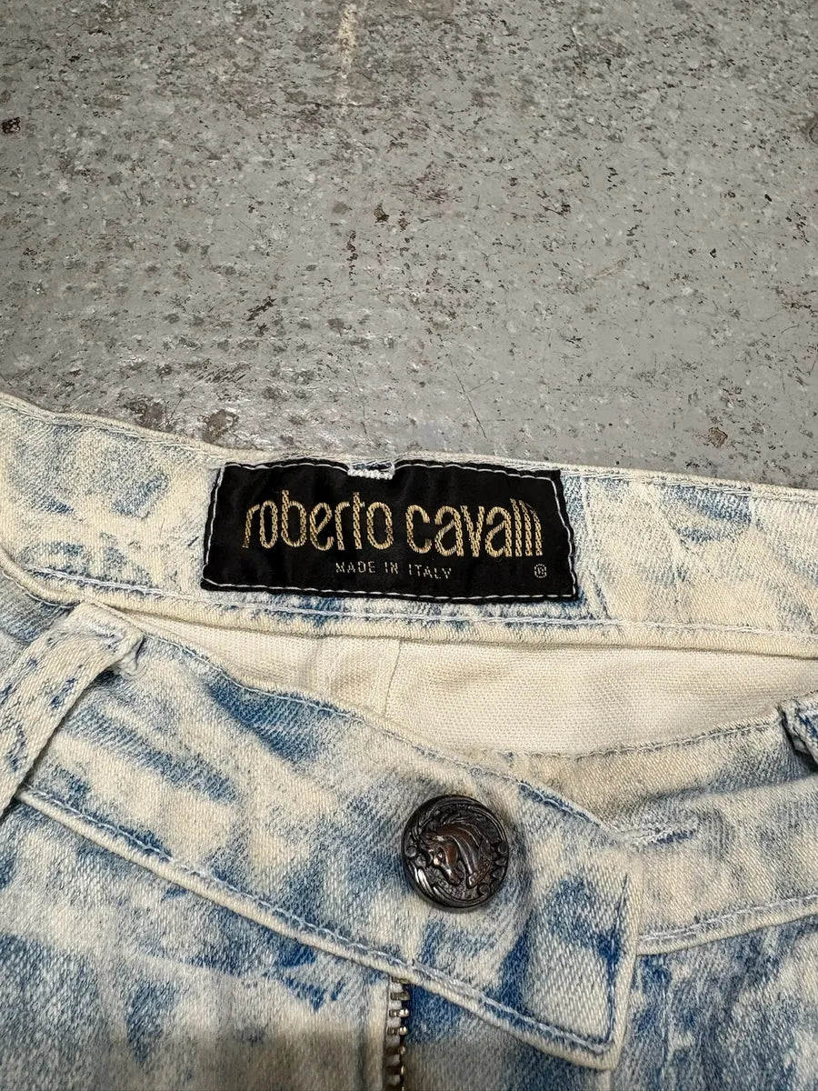 2000s Roberto Cavalli Bleached Blue & White Denim Jeans (XS) ARcjVHW 10