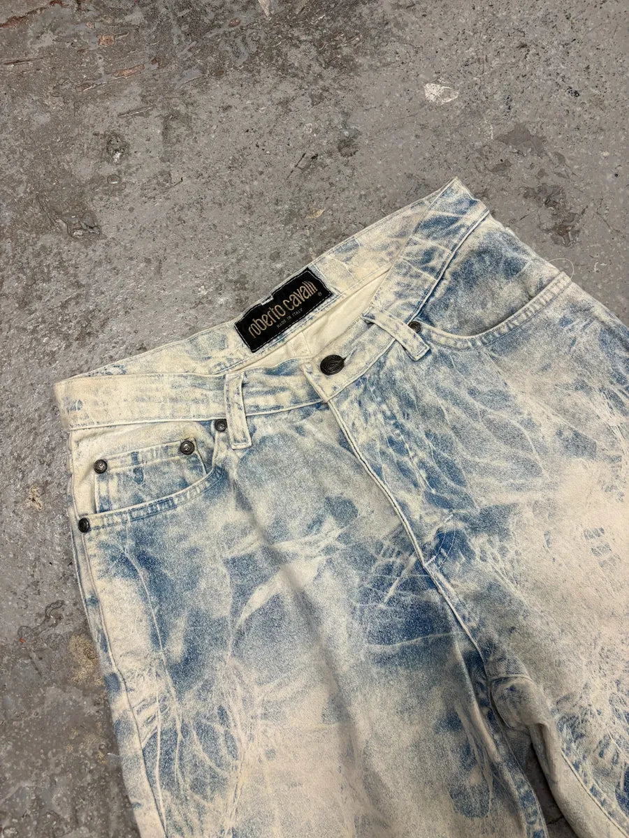 2000s Roberto Cavalli Bleached Blue & White Denim Jeans (XS) ARcjVHW 5