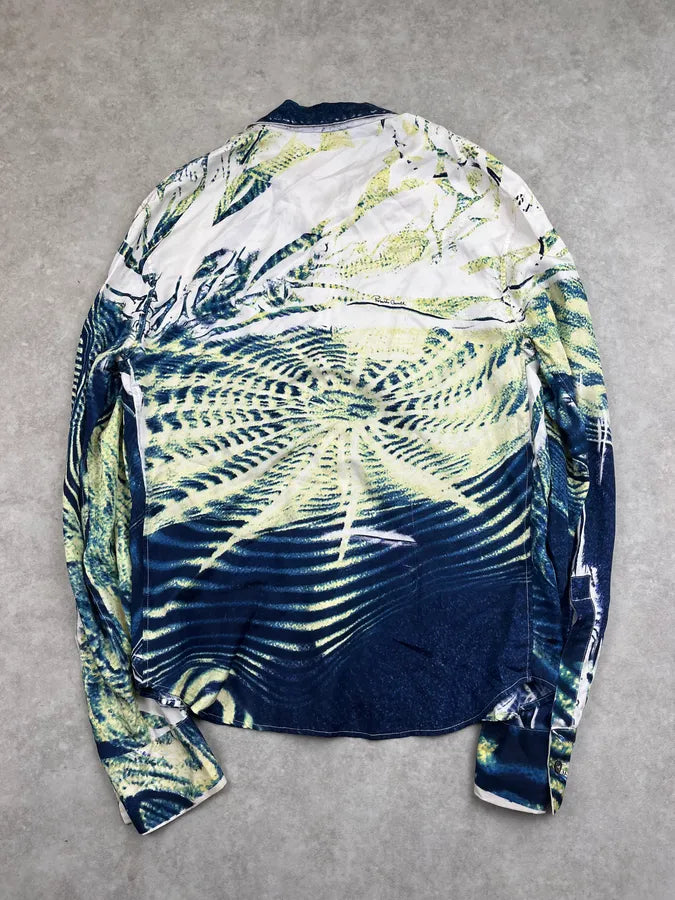 2000s Roberto Cavalli Blue & Green Psychotic Vicious Circle Shirt zwmsOQQ 5