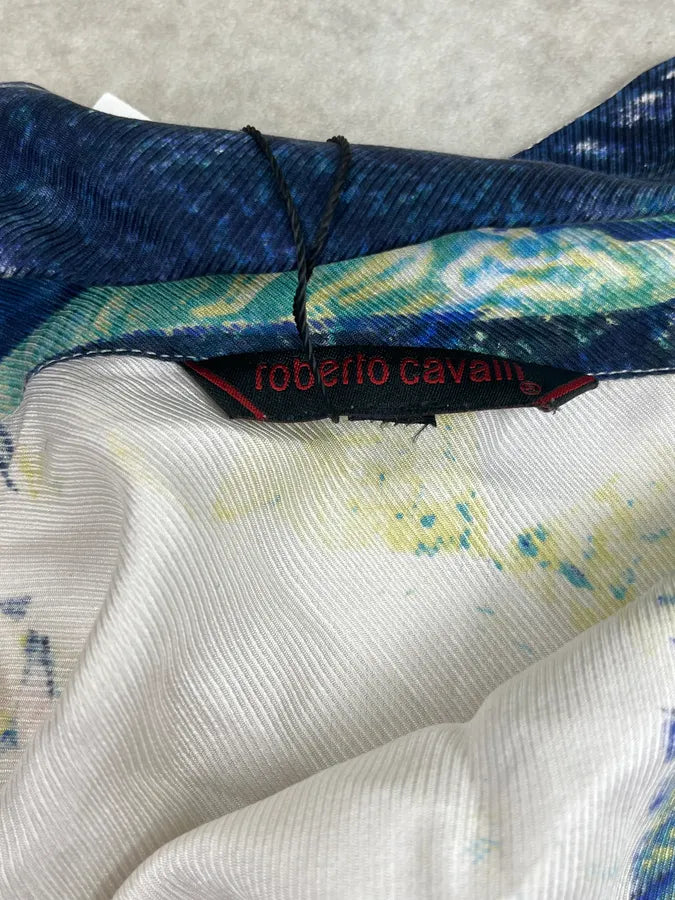 2000s Roberto Cavalli Blue & Green Psychotic Vicious Circle Shirt zwmsOQQ 9