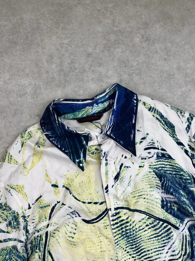 2000s Roberto Cavalli Blue & Green Psychotic Vicious Circle Shirt zwmsOQQ 4