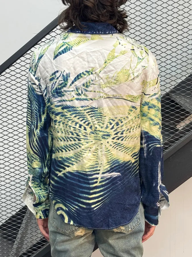 2000s Roberto Cavalli Blue & Green Psychotic Vicious Circle Shirt zwmsOQQ 2