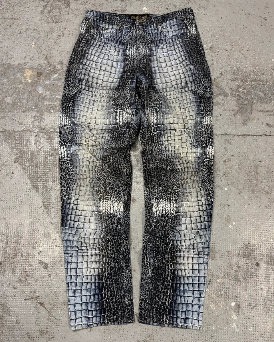 2000s Roberto Cavalli Blue Crocodile Effect Pants GdXRCMK 0