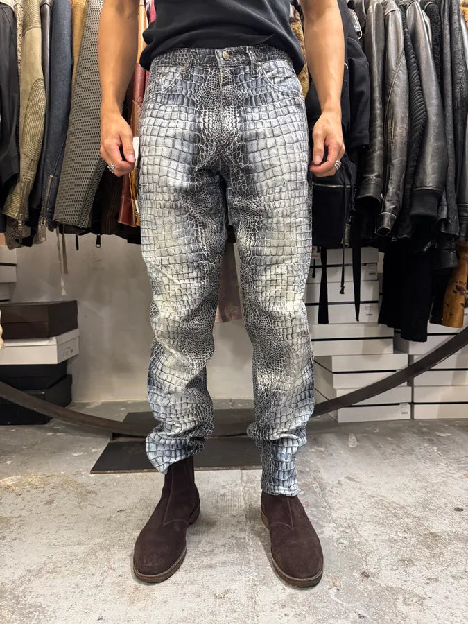 2000s Roberto Cavalli Blue Crocodile Effect Pants GdXRCMK 1