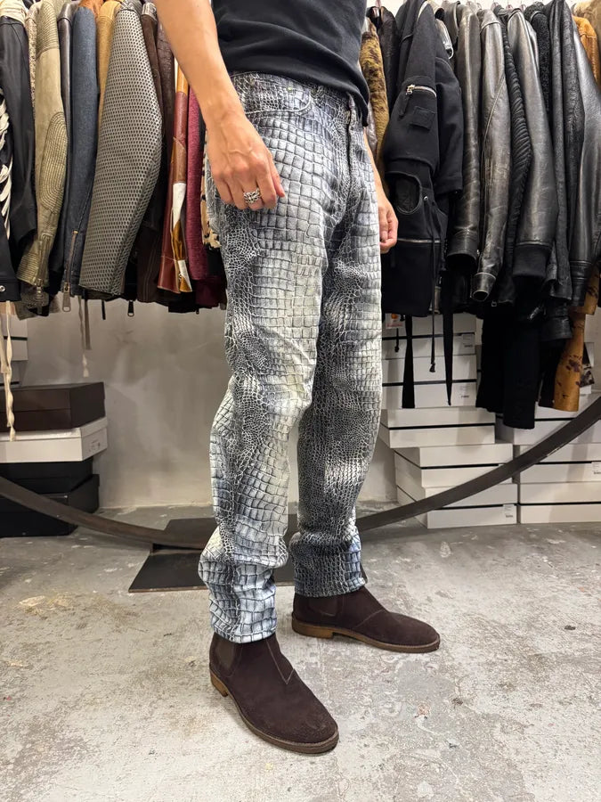 2000s Roberto Cavalli Blue Crocodile Effect Pants GdXRCMK 2