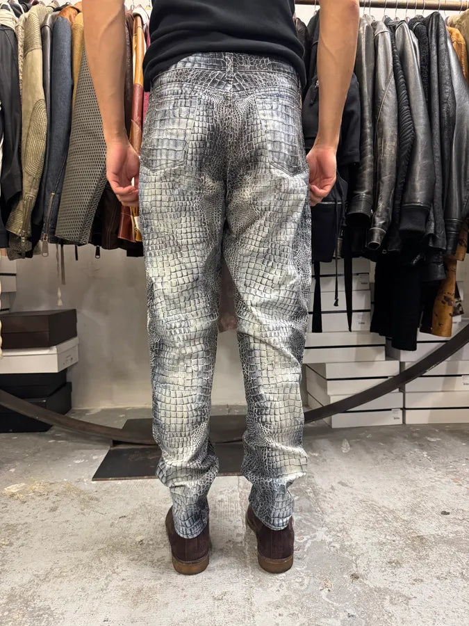 2000s Roberto Cavalli Blue Crocodile Effect Pants GdXRCMK 3