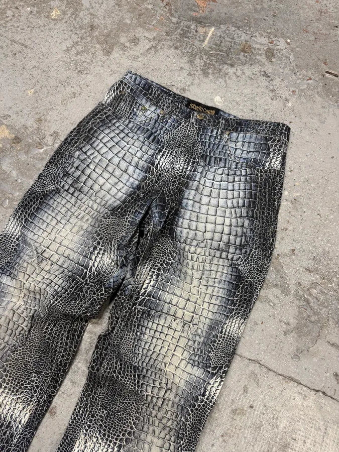 2000s Roberto Cavalli Blue Crocodile Effect Pants GdXRCMK 4