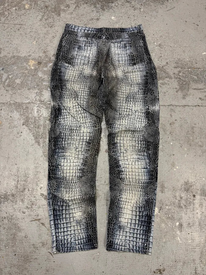 2000s Roberto Cavalli Blue Crocodile Effect Pants GdXRCMK 5