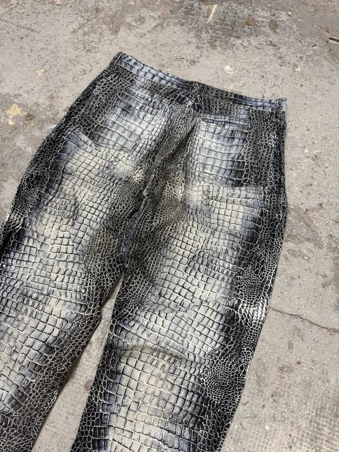2000s Roberto Cavalli Blue Crocodile Effect Pants GdXRCMK 6