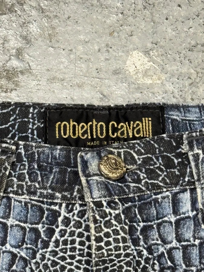 2000s Roberto Cavalli Blue Crocodile Effect Pants GdXRCMK 7
