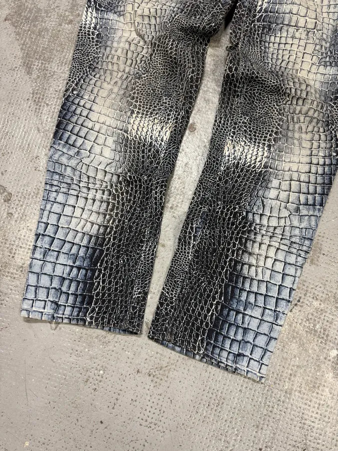 2000s Roberto Cavalli Blue Crocodile Effect Pants GdXRCMK 8