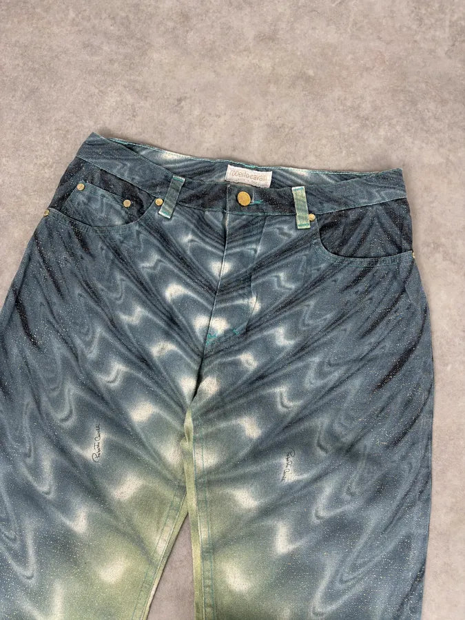 SS2001 Roberto Cavalli Blue Denim Glitter Gradient Jeans tcTlpzh 4