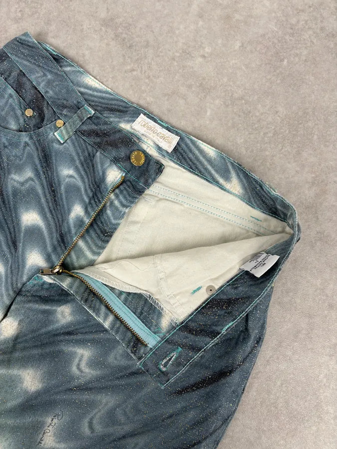 SS2001 Roberto Cavalli Blue Denim Glitter Gradient Jeans tcTlpzh 8