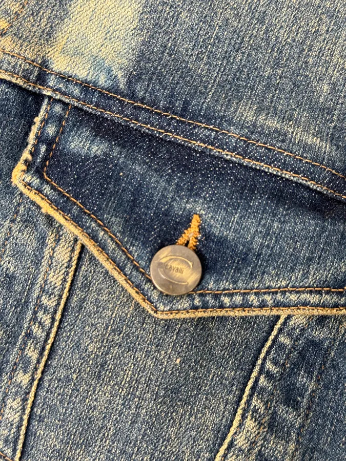 2000s Cavalli Blue Studded Denim Jacket WTQZNbe 9