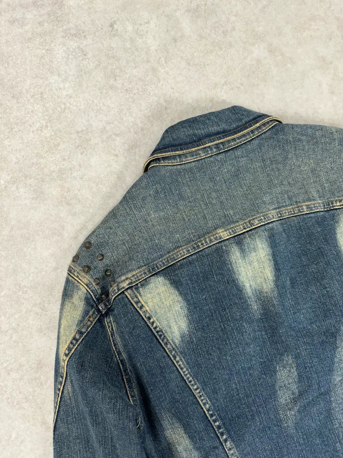 2000s Cavalli Blue Studded Denim Jacket WTQZNbe 5