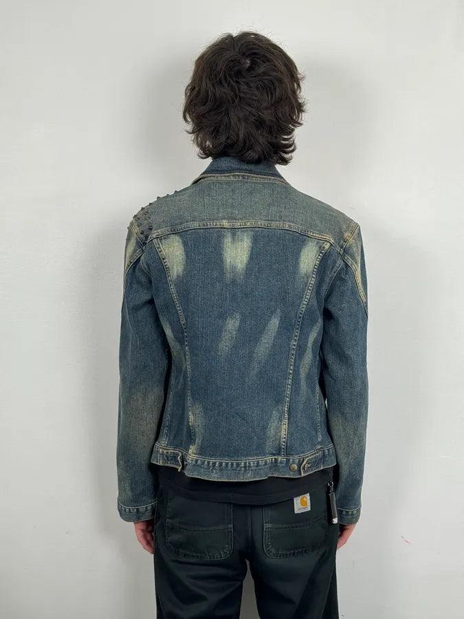 2000s Cavalli Blue Studded Denim Jacket WTQZNbe 1