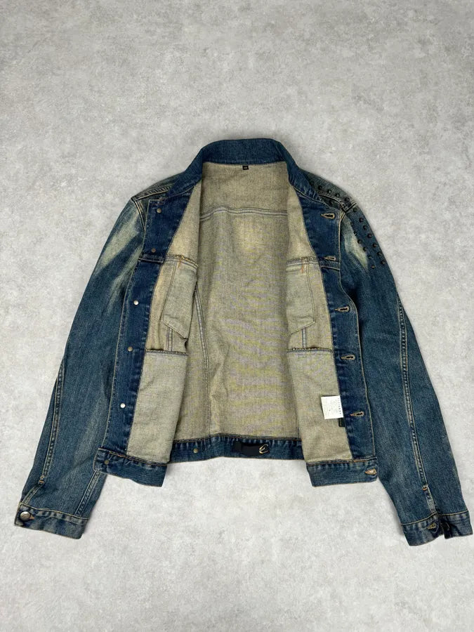 2000s Cavalli Blue Studded Denim Jacket WTQZNbe 6