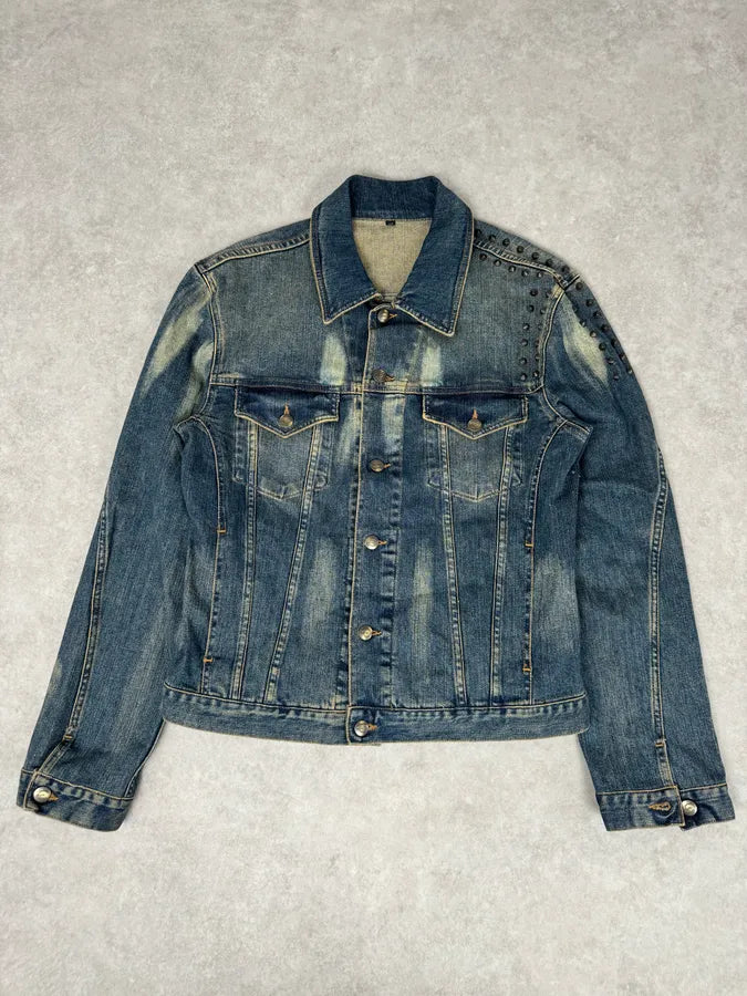 2000s Cavalli Blue Studded Denim Jacket WTQZNbe 0