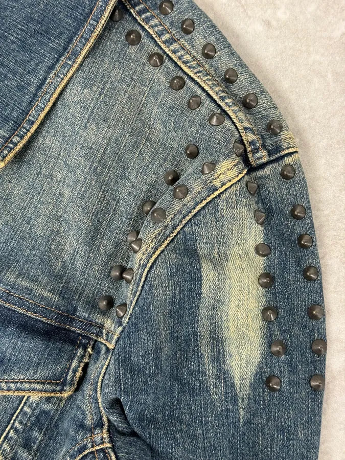 2000s Cavalli Blue Studded Denim Jacket WTQZNbe 7