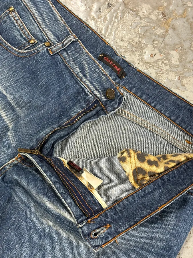 AW2005 Roberto Cavalli Leopard Interior Blue Denim Jeans SLeHBFN 8