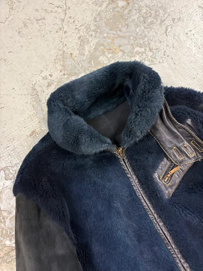 2000s Roberto Cavalli Blue Fur Shearling Jacket glPfYOI 4