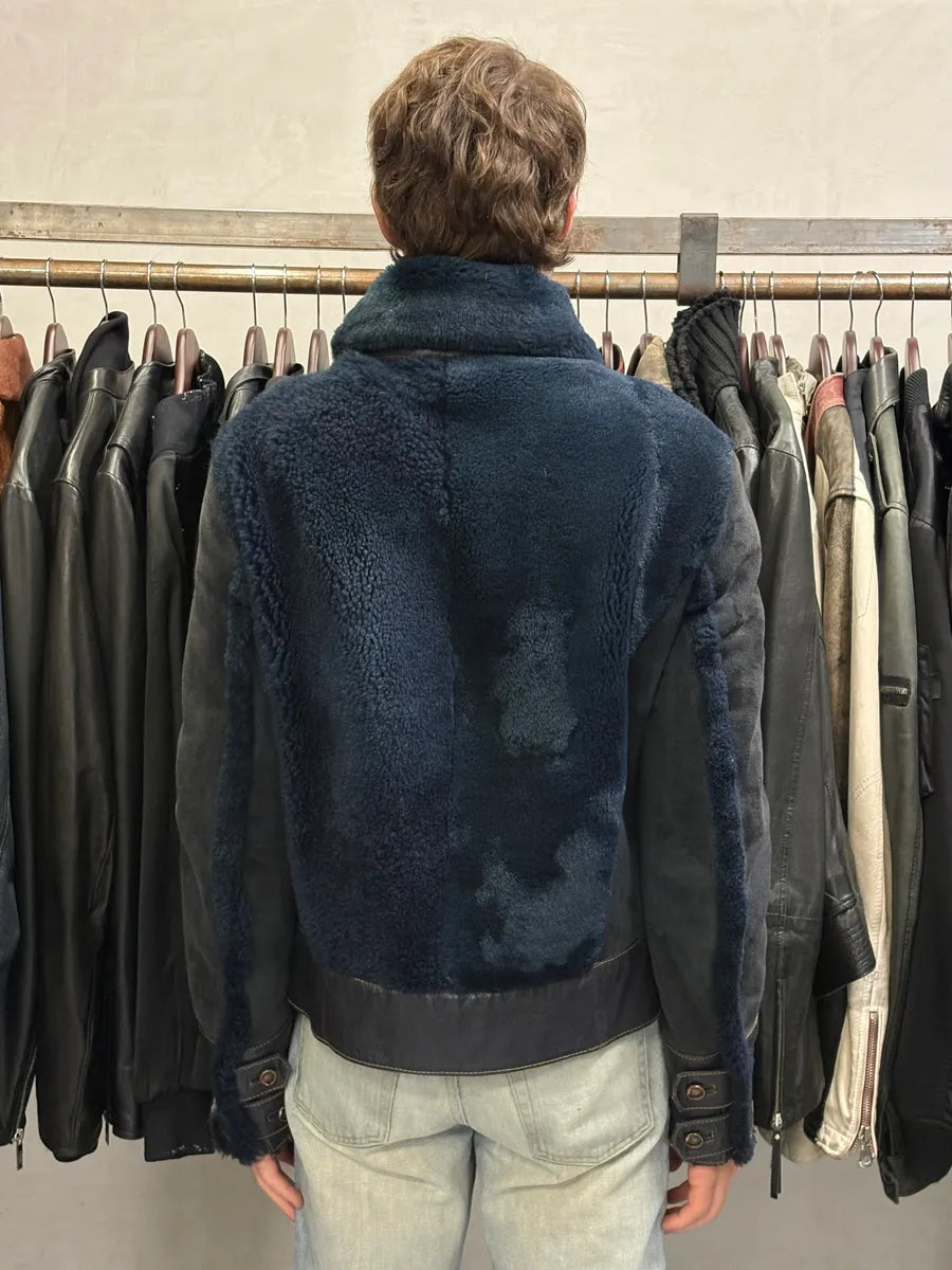 2000s Roberto Cavalli Blue Fur Shearling Jacket glPfYOI 2