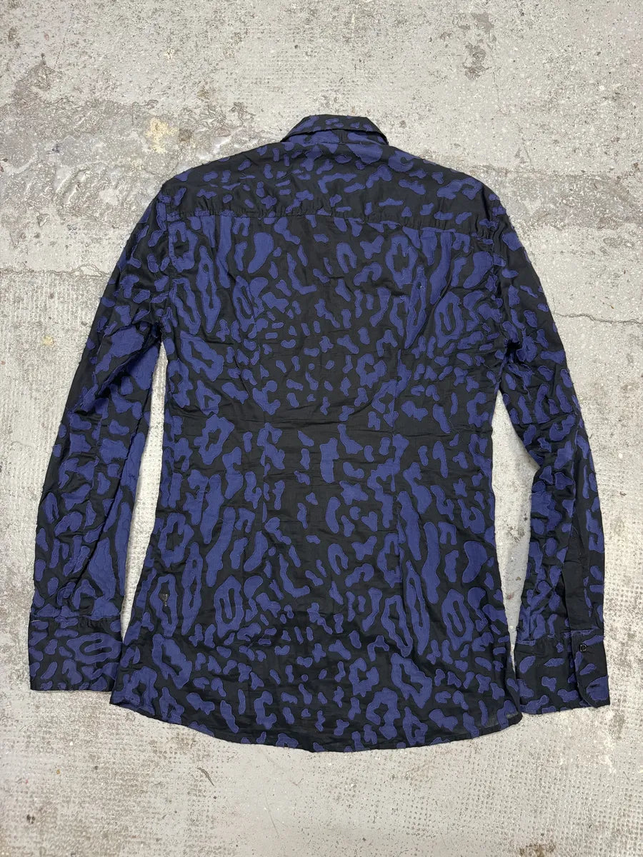 2000s Roberto Cavalli Blue Geometrical Patchwork Black Shirt (S) tsUZCGi 1