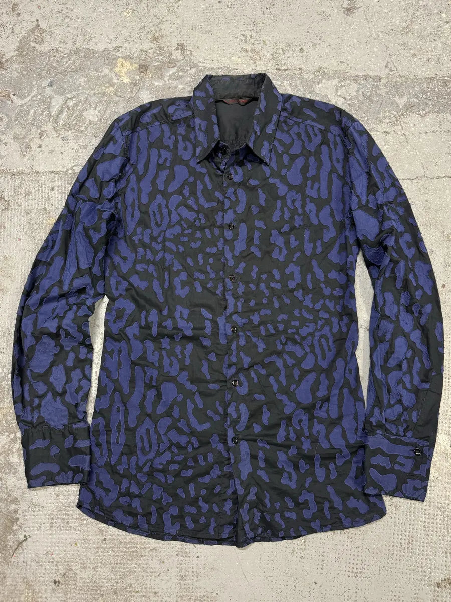 2000s Roberto Cavalli Blue Geometrical Patchwork Black Shirt (S) tsUZCGi 2