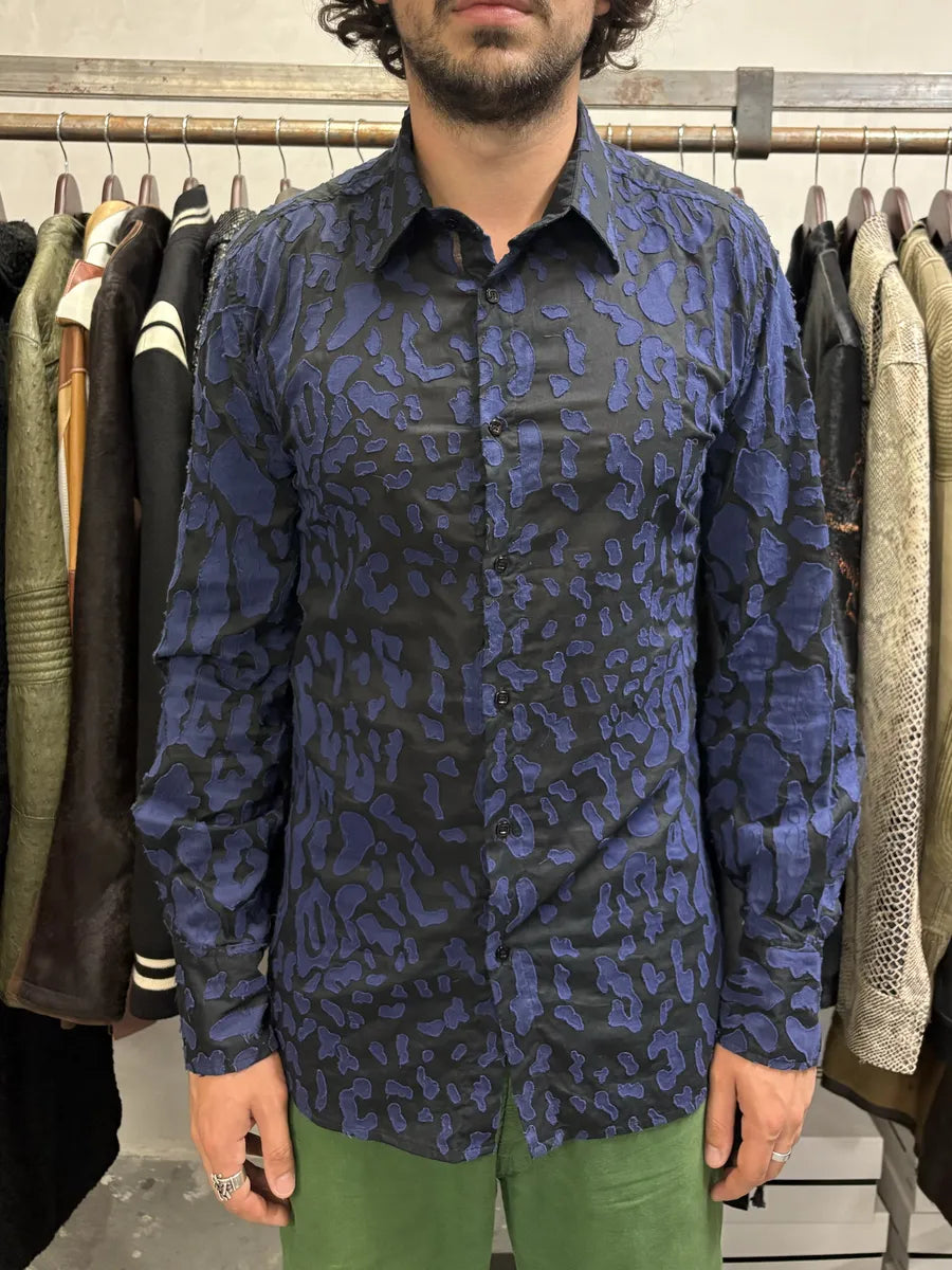 2000s Roberto Cavalli Blue Geometrical Patchwork Black Shirt (S) tsUZCGi 3