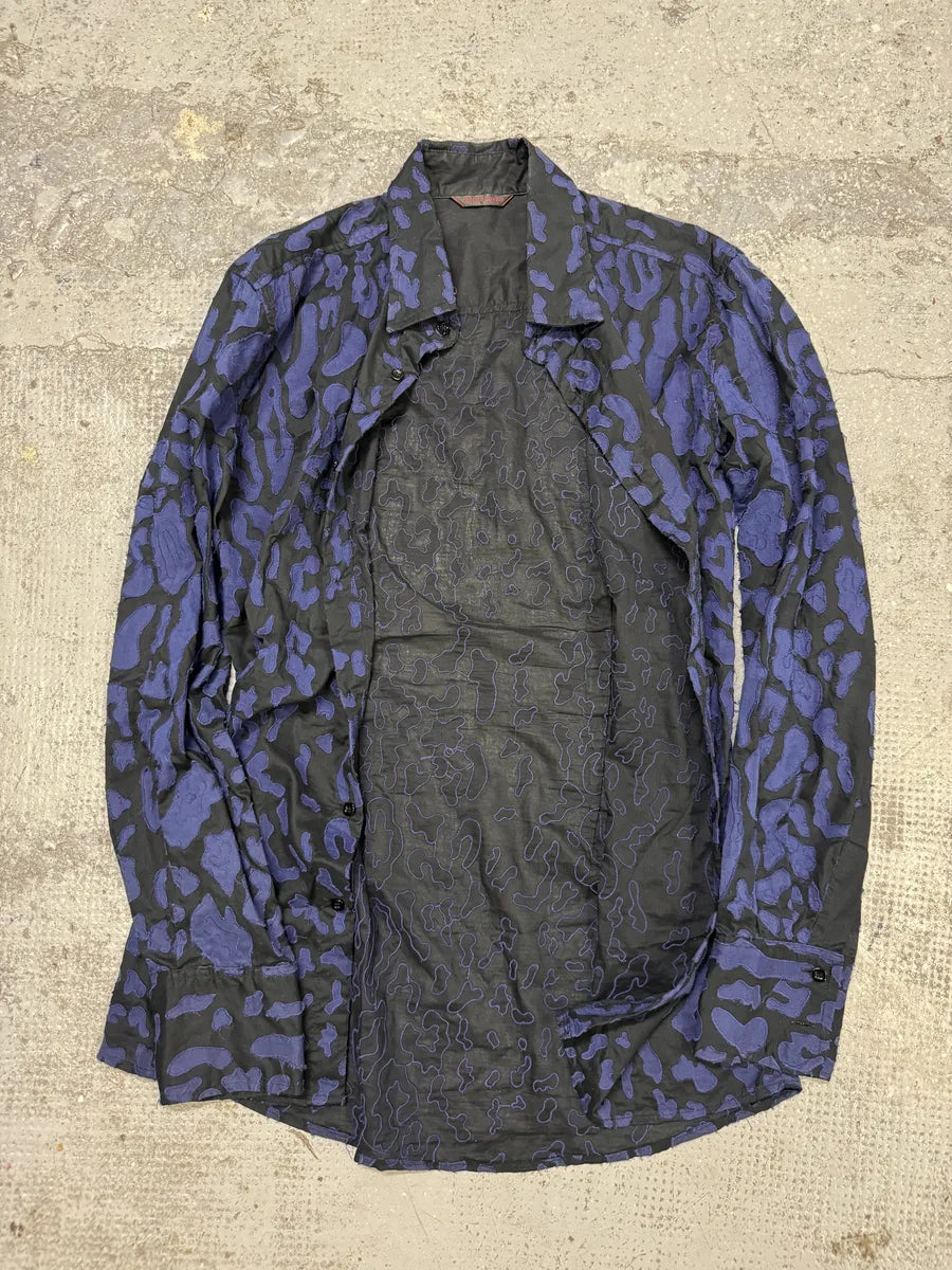 2000s Roberto Cavalli Blue Geometrical Patchwork Black Shirt (S) tsUZCGi 5