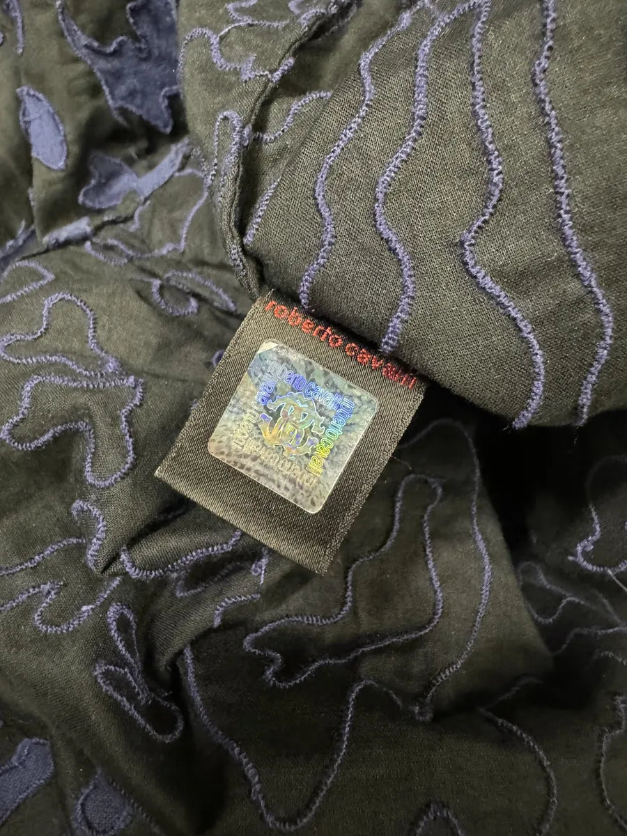 2000s Roberto Cavalli Blue Geometrical Patchwork Black Shirt (S) tsUZCGi 6