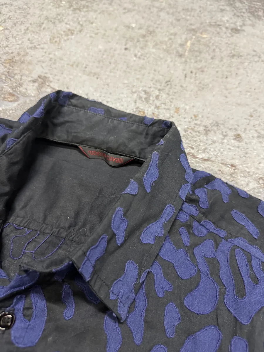 2000s Roberto Cavalli Blue Geometrical Patchwork Black Shirt (S) tsUZCGi 8