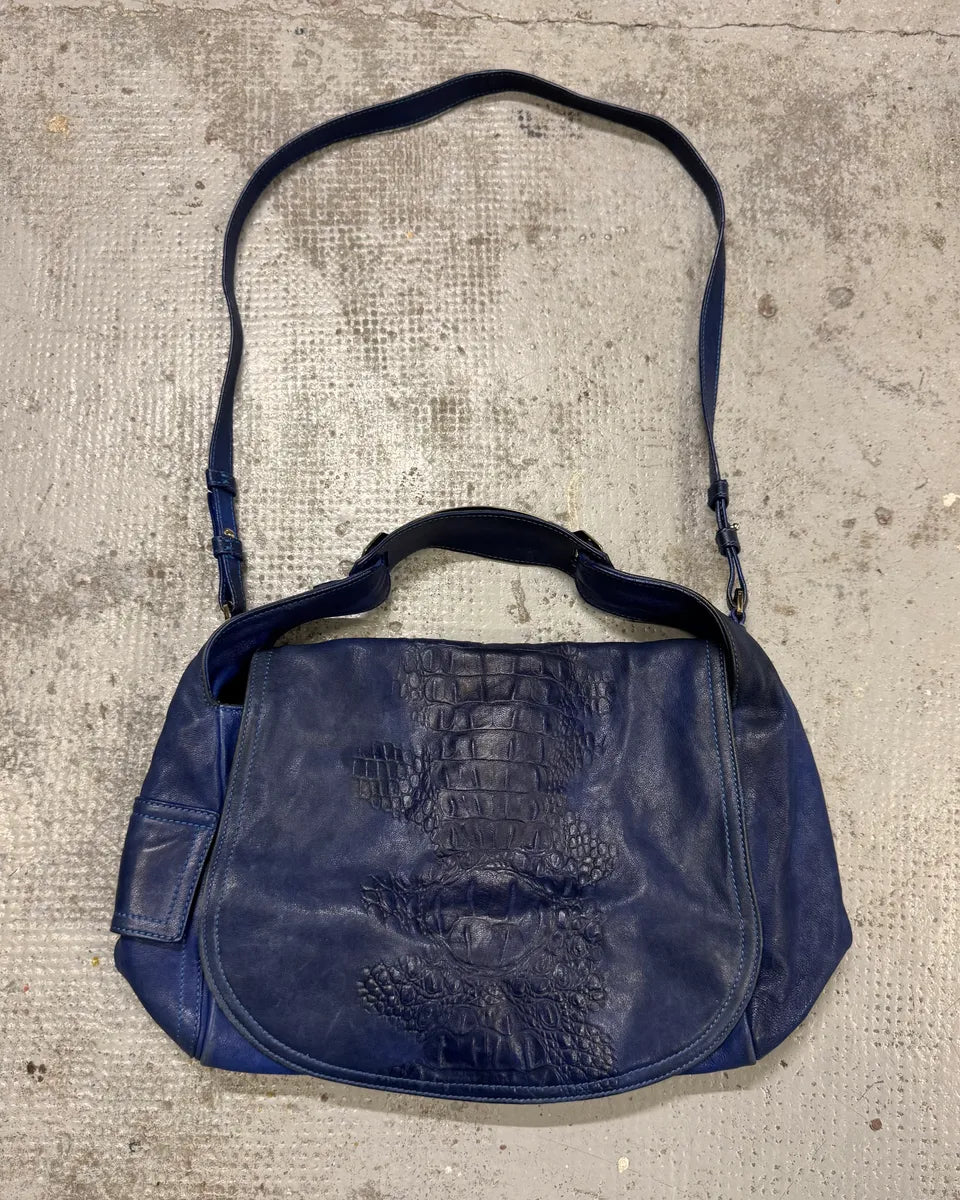 2000s Roberto Cavalli Blue Leather Crocodile Effect Handle Bag FKclQqI 0